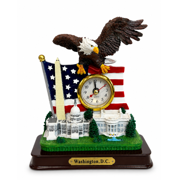 Eagle & Landmarks Clock Statue