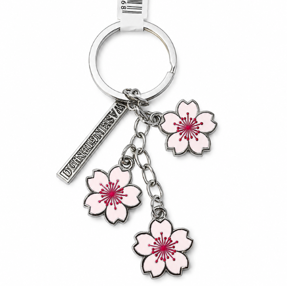 Silver Cherry Blossom Charm Keychain