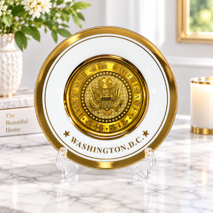 White & Gold Great Seal Washington DC Plate