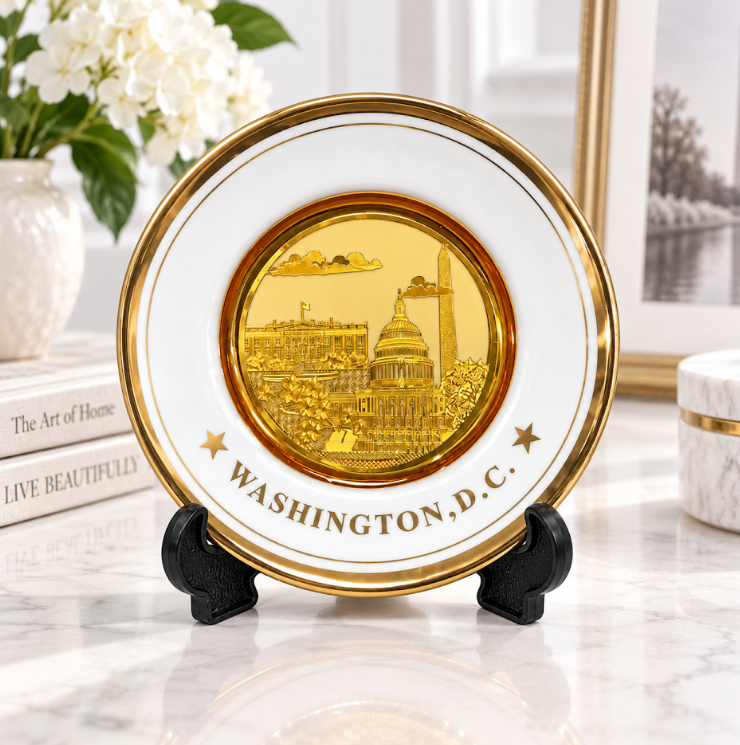 White & Gold Washington DC Panorama Plate