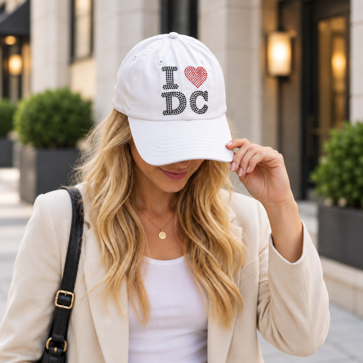 Adult Washington DC I Love DC Rhinestone Cap