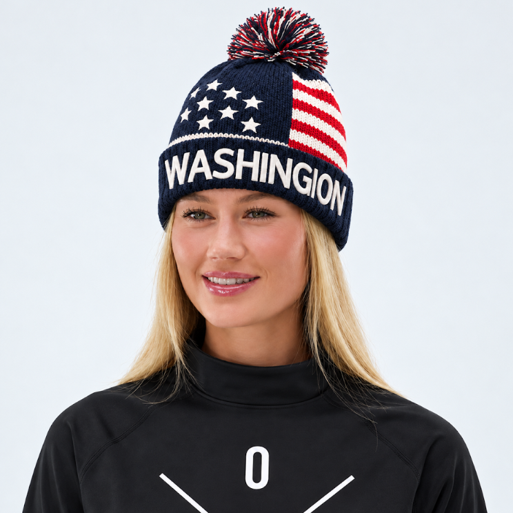 Washington DC USA Flag Pom Pom Knit Beanie
