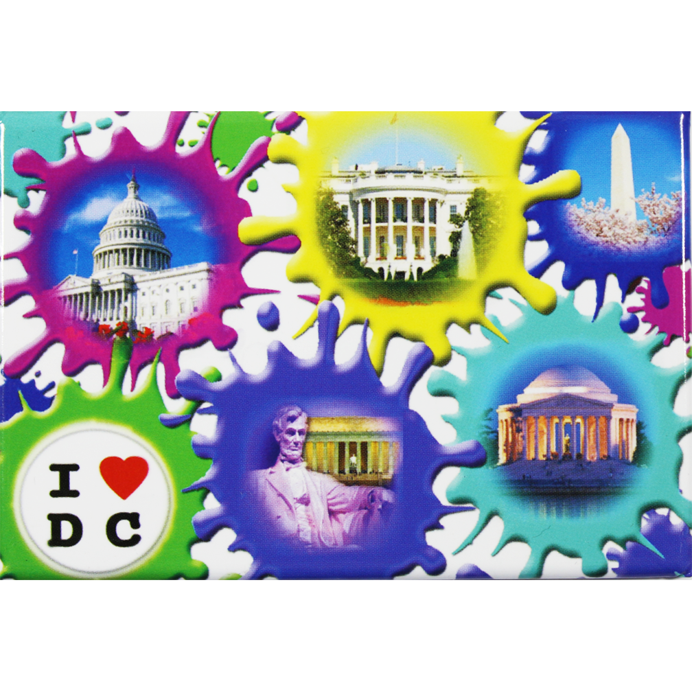 Plastic Magnet I Heart DC & DC Monuments on Splattered Paint 2D 2"X3"
