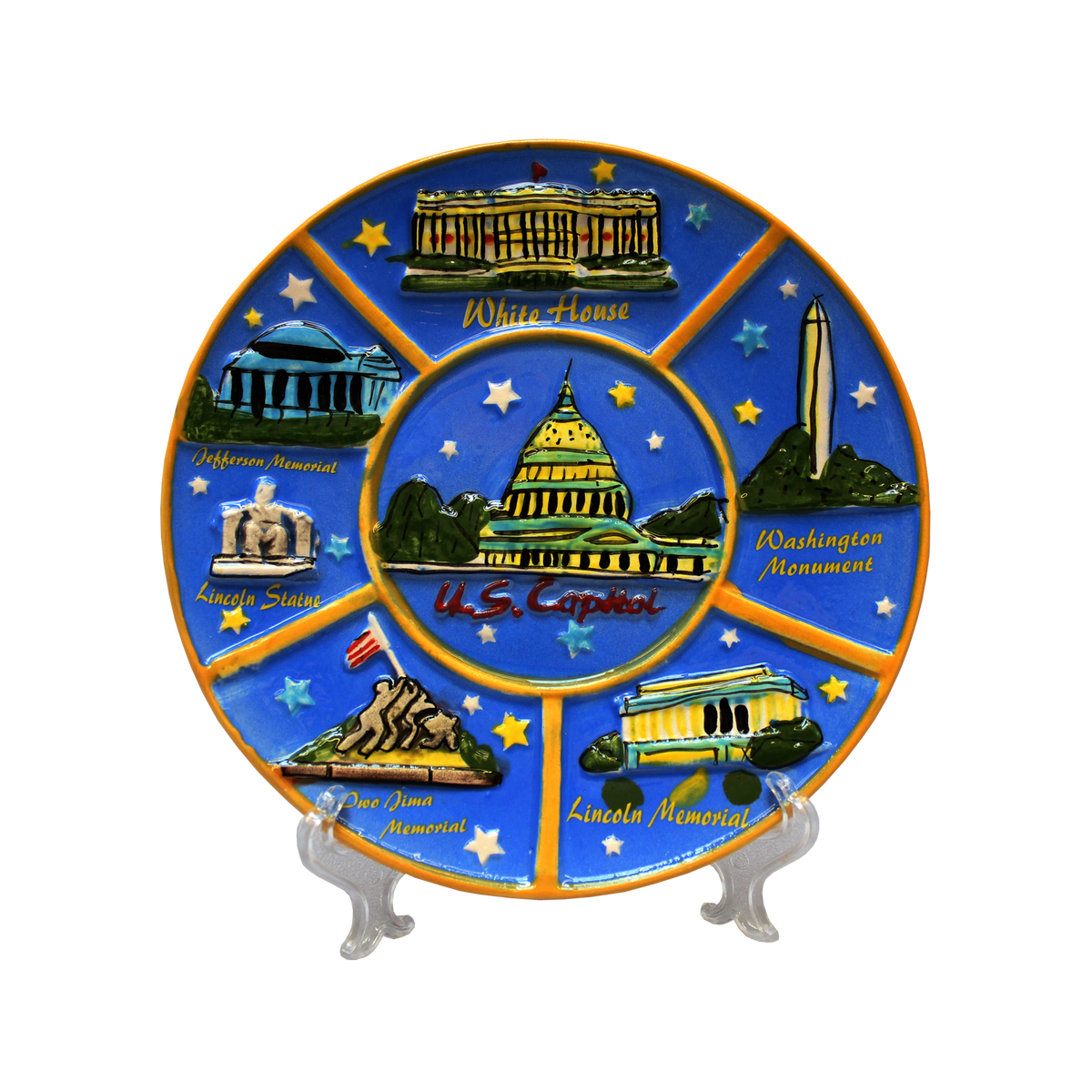Blue Washington DC Monuments Collage Ceramic Plate 6"