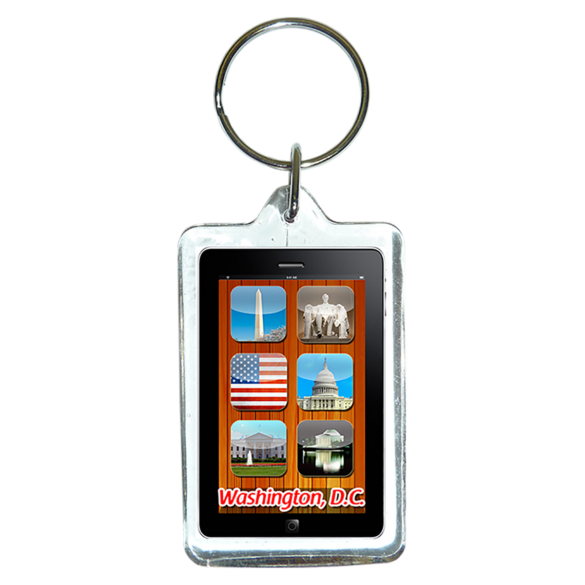 Plastic Keychain Washington DC Monuments App in iPad, 3.5"