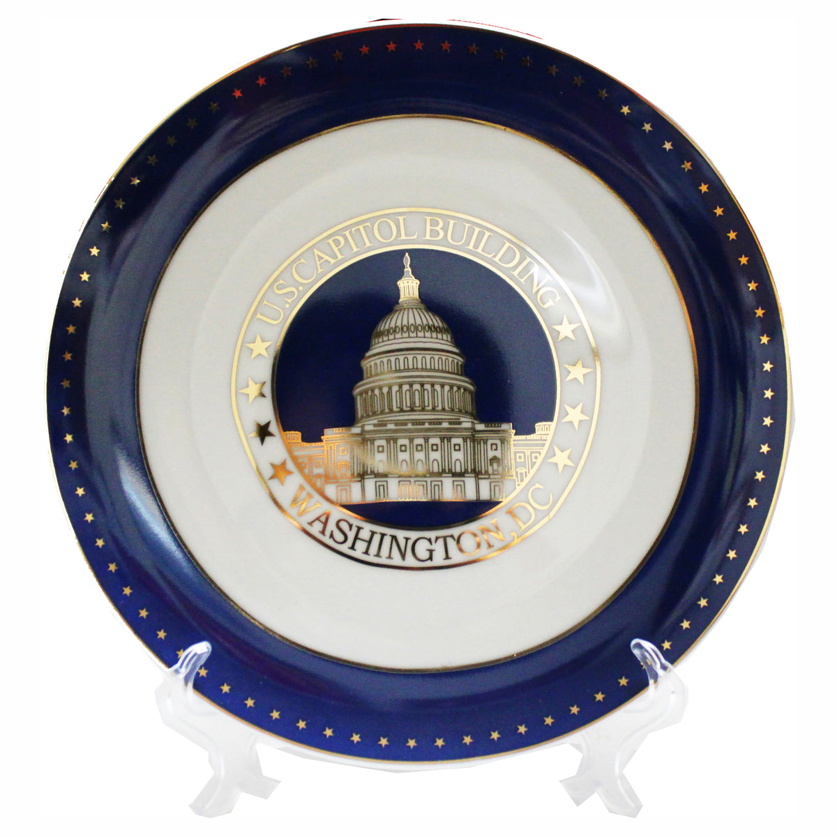 White & Blue Plates 8" with Great Seal, White House, or Captiol 8"