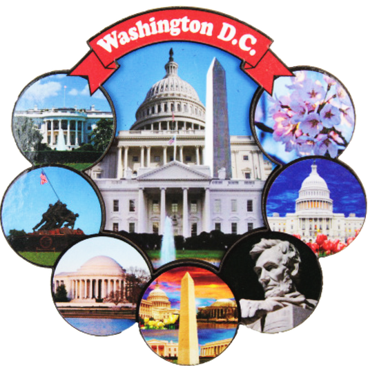 Wooden Magnet Round DC Landmarks & Cherry Blossom 3D 3.25"