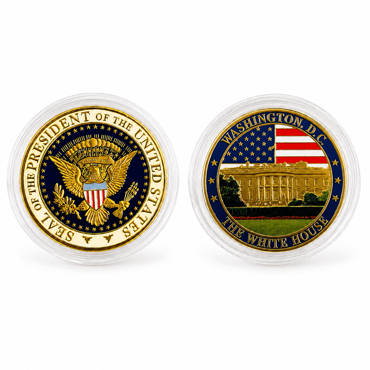 The White House w/ Flag & Presidential Seal Collectible Coin
