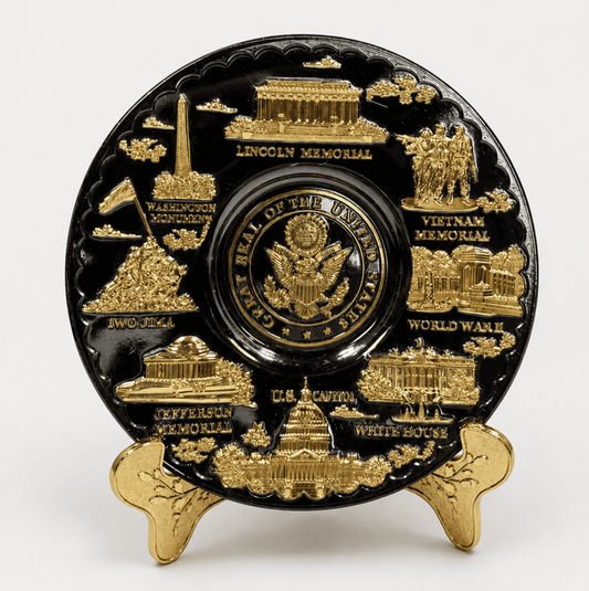 Small Black & Gold Seal & Washington DC Monuments Metal Plate 4.5"