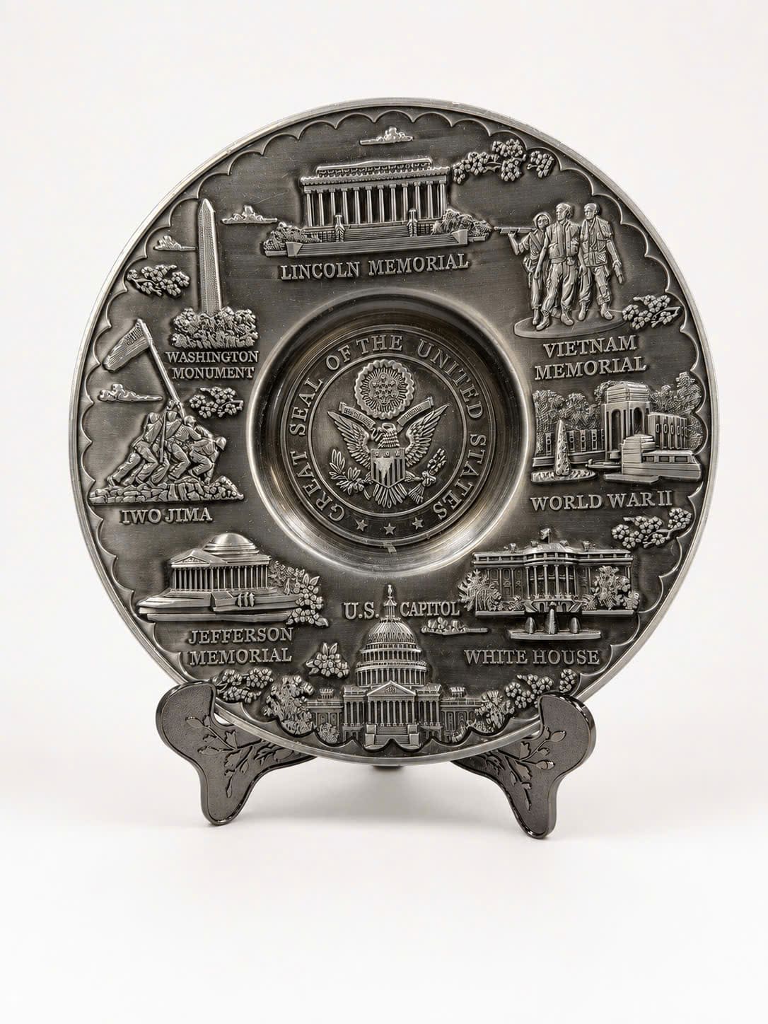 Large Washington DC Seal/Panorama Metal Pewter Plate 6.5"