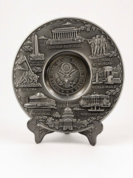 Large Washington DC Seal/Panorama Metal Pewter Plate 6.5"