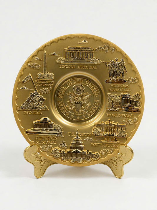 Medium U.S. Seal Two-Toned Gold Washington DC Metal Plate 5.5"