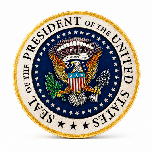 Presidential Seal Shiny Metallic Wood Magnet