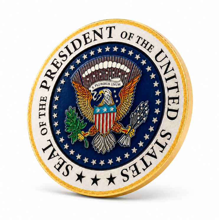 Presidential Seal Shiny Metallic Wood Magnet