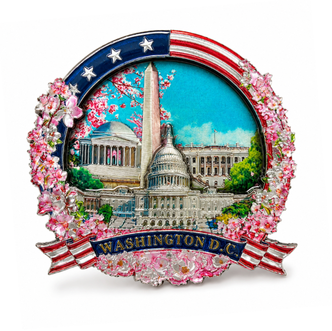 Cherry Blossom Panorama Shiny Wood Magnet