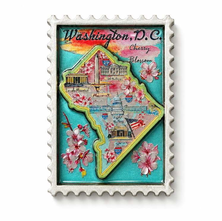 Washington DC Flag Map Shiny Wood Magnet
