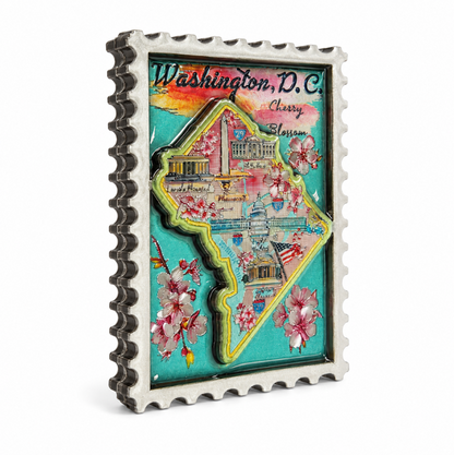 Washington DC Flag Map Shiny Wood Magnet