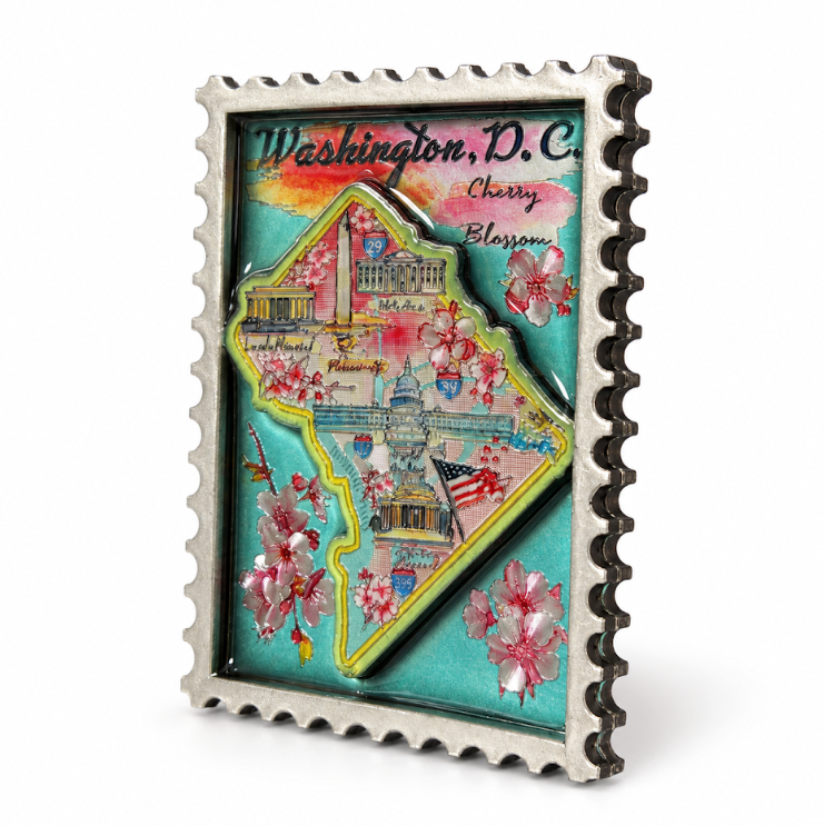 Washington DC Flag Map Shiny Wood Magnet