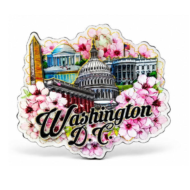 Cherry Blossom DC Panorama Shiny Wood Magnet