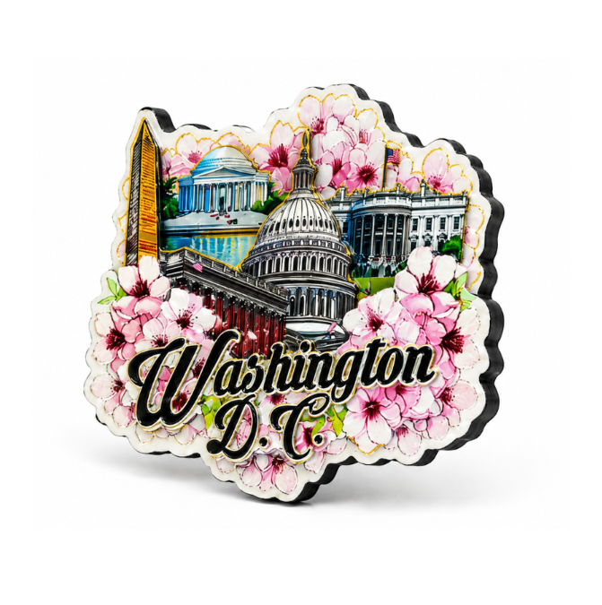 Cherry Blossom DC Panorama Shiny Wood Magnet