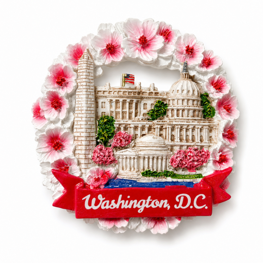 Washington D.C. Cherry Blossom Landmark Wreath Ceramic Magnet