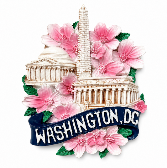 Washington DC Cherry Blossom Monuments Ceramic Magnet