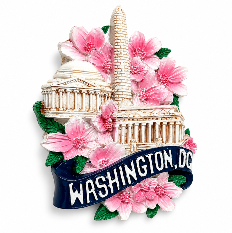 Washington DC Cherry Blossom Monuments Ceramic Magnet