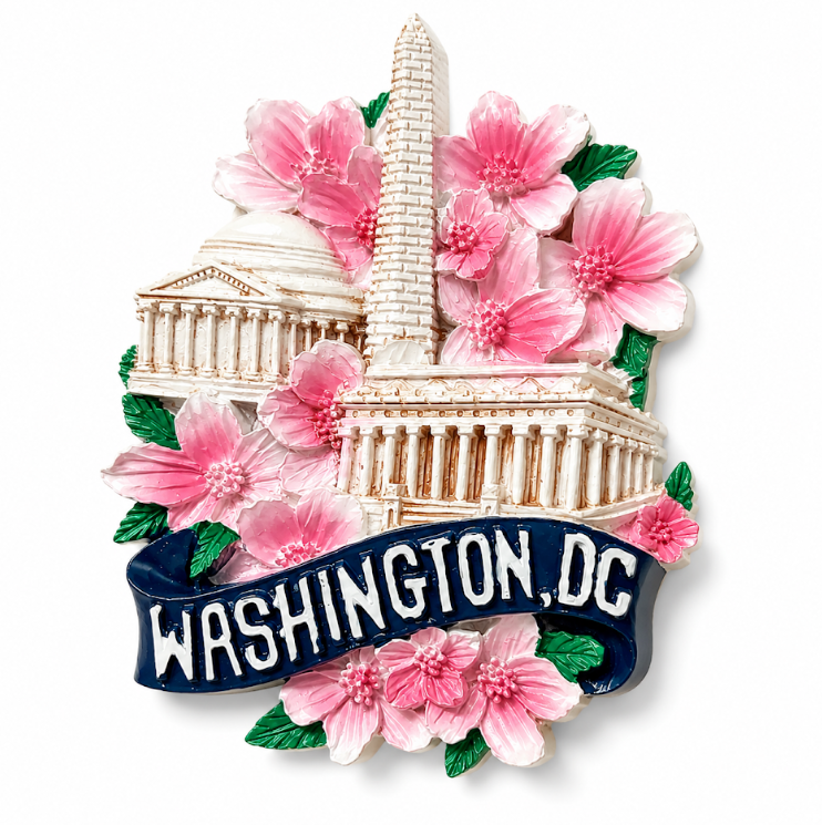 Washington DC Cherry Blossom Monuments Ceramic Magnet