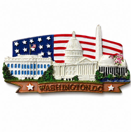 Washington DC Flag Landmarks Ceramic Magnet