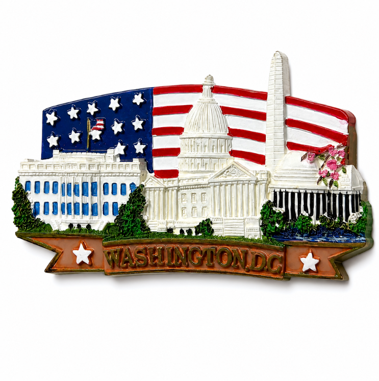 Washington DC Flag Landmarks Ceramic Magnet
