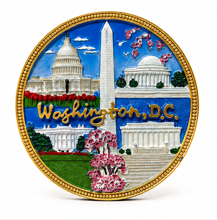 Washington DC Round Landmarks Ceramic Magnet