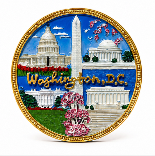 Washington DC Round Landmarks Ceramic Magnet