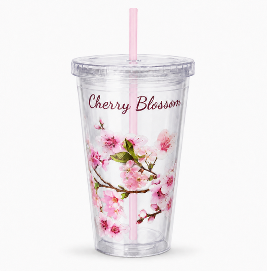 Cherry Blossom Car Mug With Straw