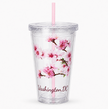 Cherry Blossom Car Mug With Straw