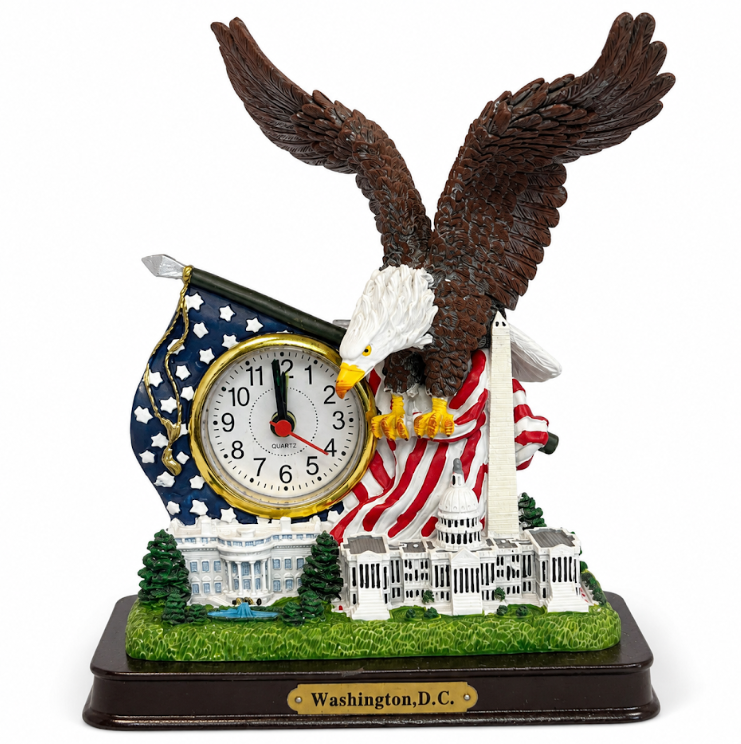 Eagle & Landmarks Clock Statue