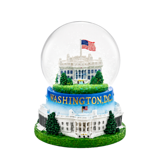 Blue Base White House Large Snow Globe