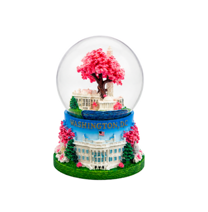 Medium Blue Base Cherry Blossom Tree Snow Globe