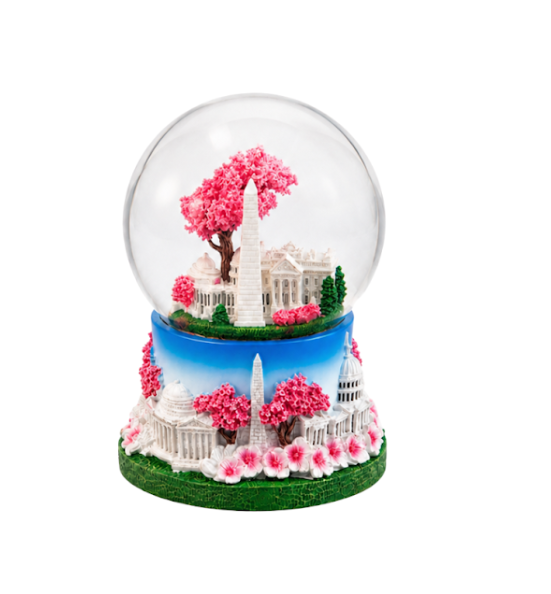 Medium Blue Base Cherry Blossom Tree Snow Globe