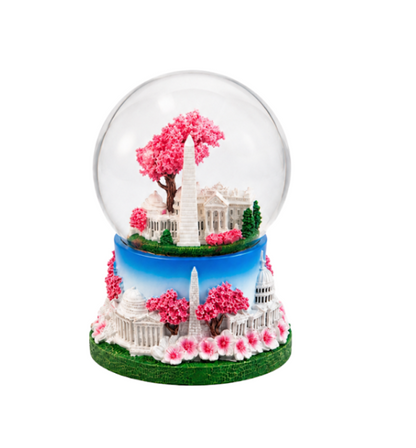 Medium Blue Base Cherry Blossom Tree Snow Globe