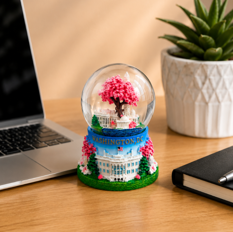 Medium Blue Base Cherry Blossom Tree Snow Globe