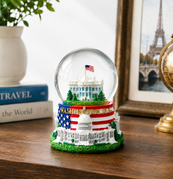 Flag Base White House Medium Snow Globe