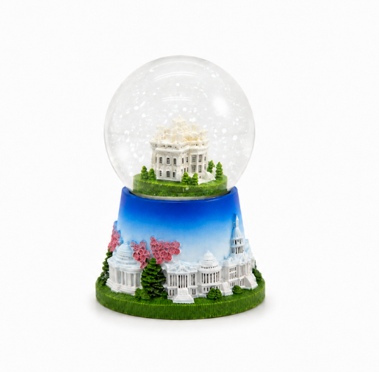 Blue Base White House Small Snow Globe