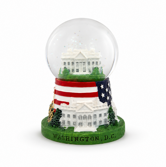 Flag Base White House Small Snow Globe