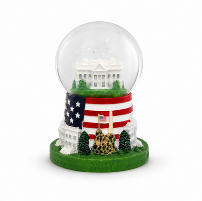 Flag Base White House Small Snow Globe