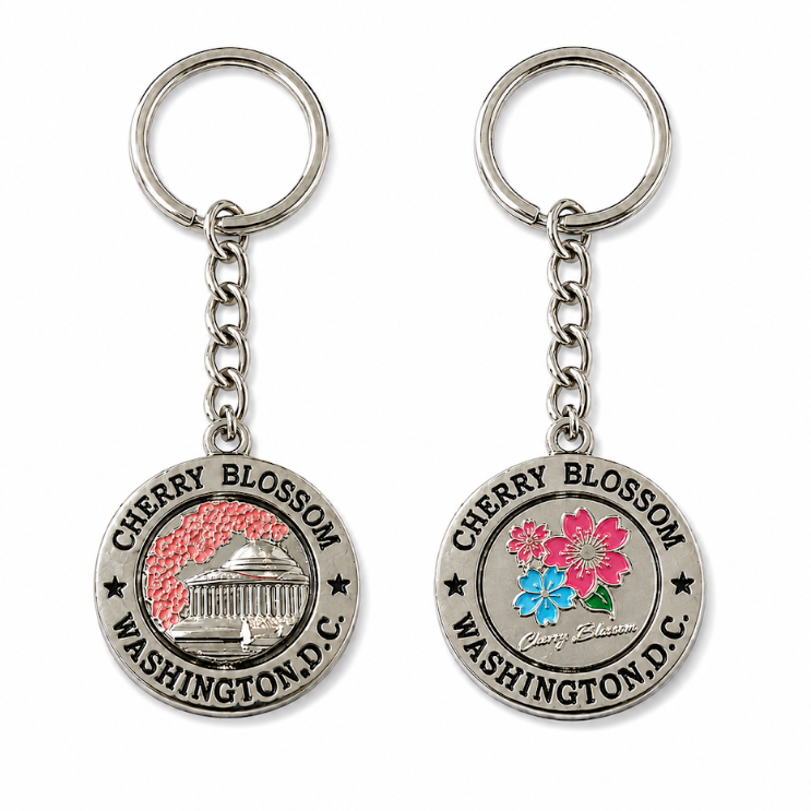 Silver Cherry Blossom Washington DC Keychain
