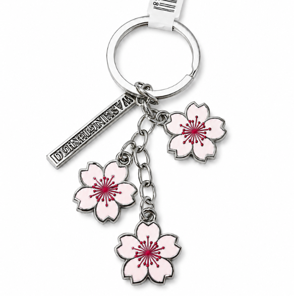 Silver Cherry Blossom Charm Keychain