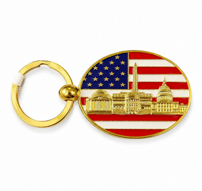 Gold Flag & Landmarks Washington DC Keychain