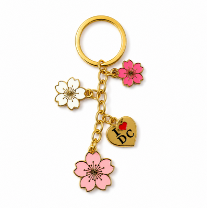 Gold I Love DC Cherry Blossom Charm Keychain