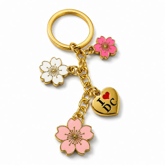 Gold I Love DC Cherry Blossom Charm Keychain