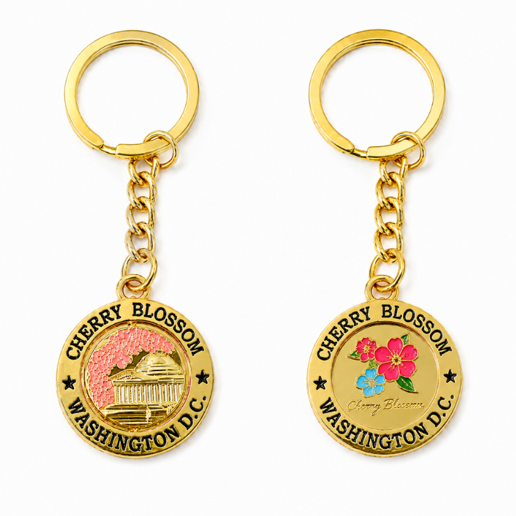 Gold Cherry Blossom Washington DC Keychain